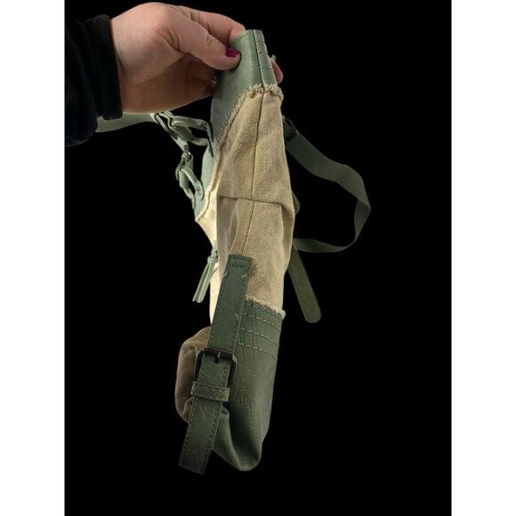 Sherpani Nola Large Shoulder Tote Bag Laptop Briefbag Leather Canvas Green Beige - Picture 10 of 16